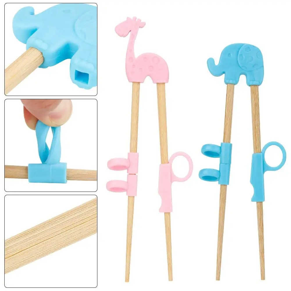 Reusable Food Grade Silicone Bamboo Kids Training Chopsticks Learner Chopstick for Children Beginners Adults
