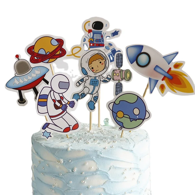 Star Cake Decoration Astronaut Cake Label Bakery Flag Dessert Stand Decoration Birthday Label Card