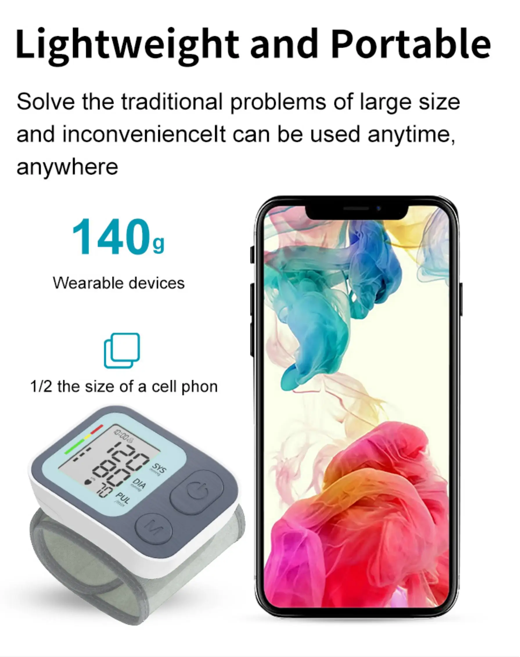 Portable Wrist Blood Pressure Machine Digital Sphygmomanometer Tensiometros Automatic BP Cuff Monitors with Irregular Heartbeat