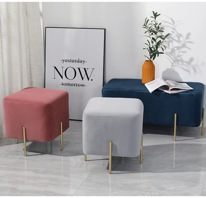 
Laynsino light Square metal leg Shoe change stools modern velvet metal footStool 