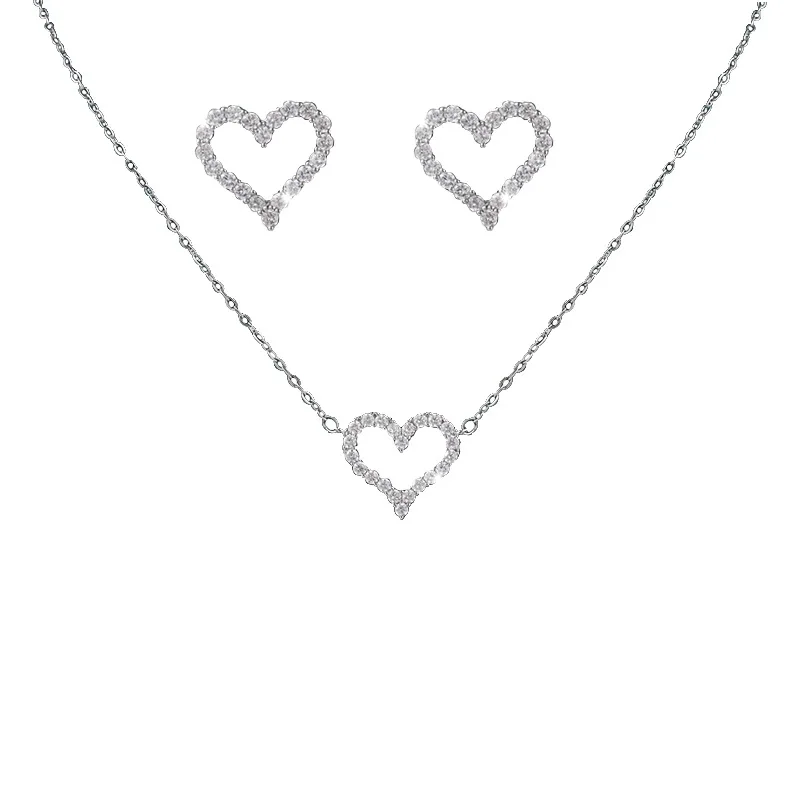 XL044-B-05351 Super Flash Hollow Peach Heart Bracelet Necklace Earrings Set of Four Pieces Fashion Versatile Love Jewelry Set