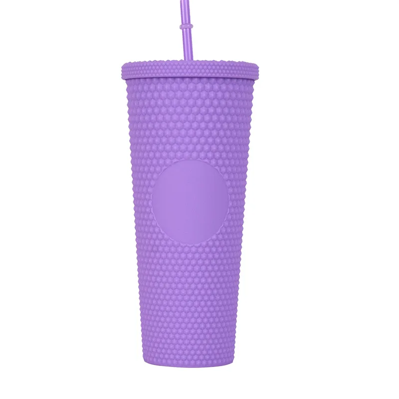 2021 New 24oz American Matte Black Plastic Studded Cups White Studded Tumbler With Straw And Lid
