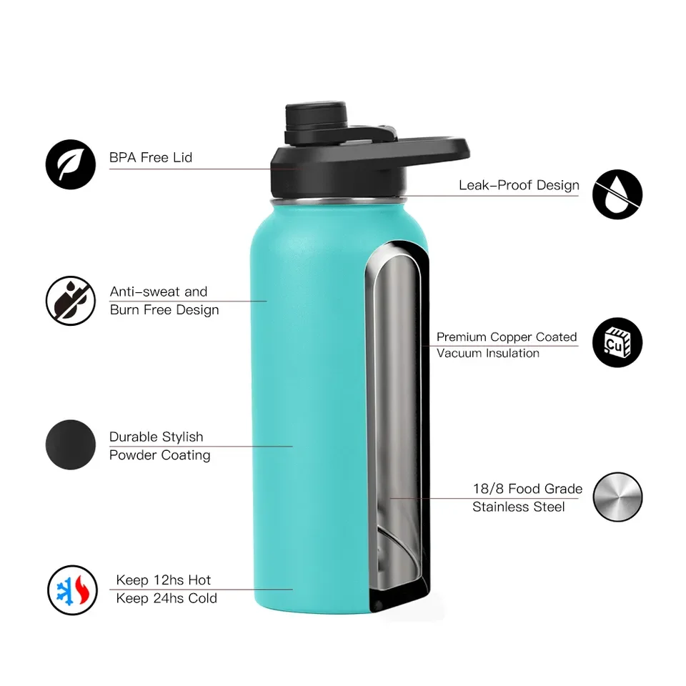 Big Size 64oz Thermal Water Bottle Double Wall Stainless Steel Sports Flask Water Jug for Gym with Paracord