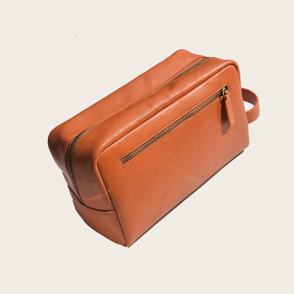 Travel storage organizer custom luxury genuine leather women makeup cosmetic bag