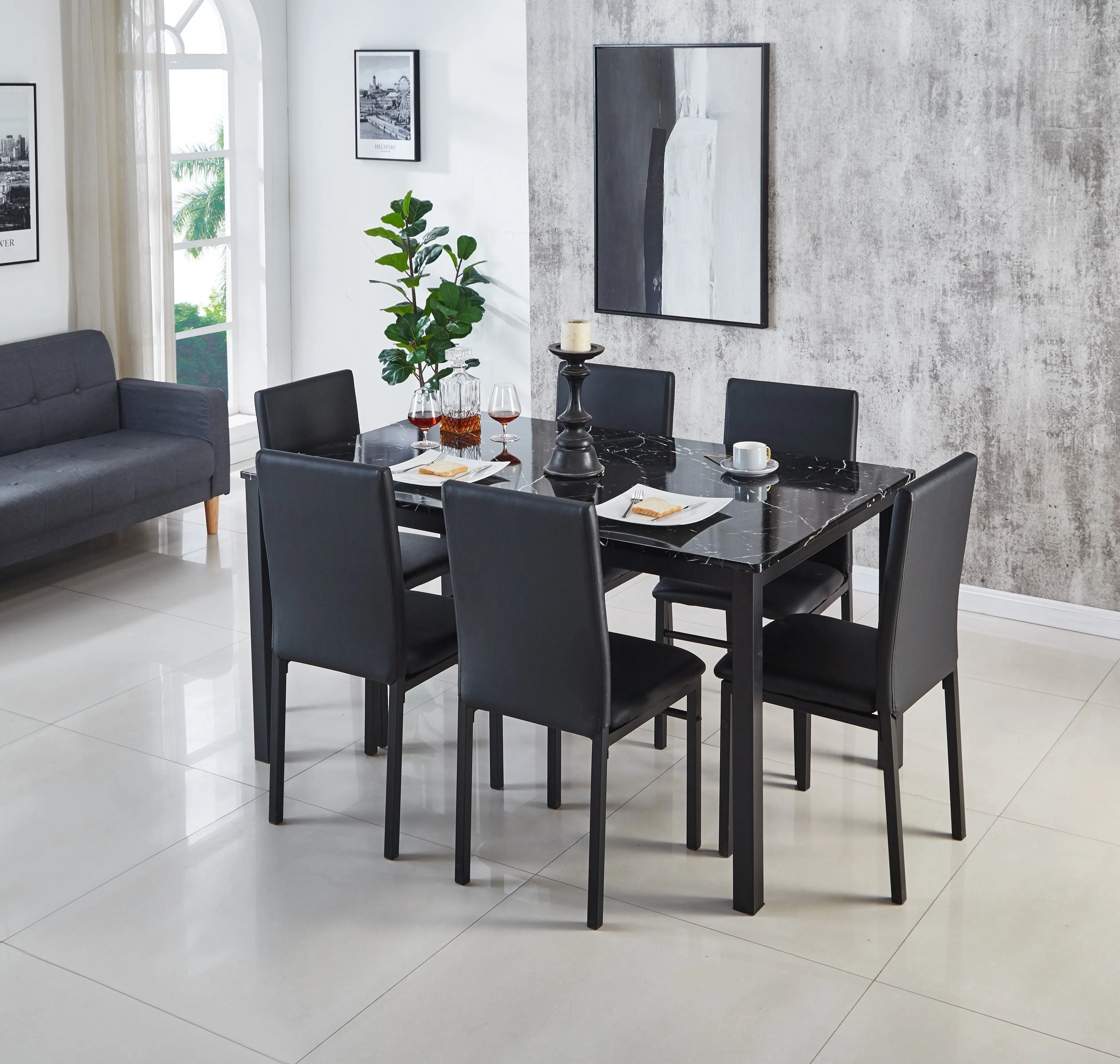 Brand new Free Sample Cheap Price Kitchen Furniture Extending Modern Marble Table Chair  and 6 Chair Luxurious Dining Room Sets