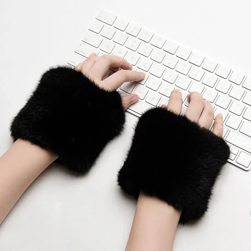 ZDFURS *Winter mink fur gloves for women high Real Fur Gloves New Women  Fashion Genuine Glove Knitted Mink Fur Fingerless