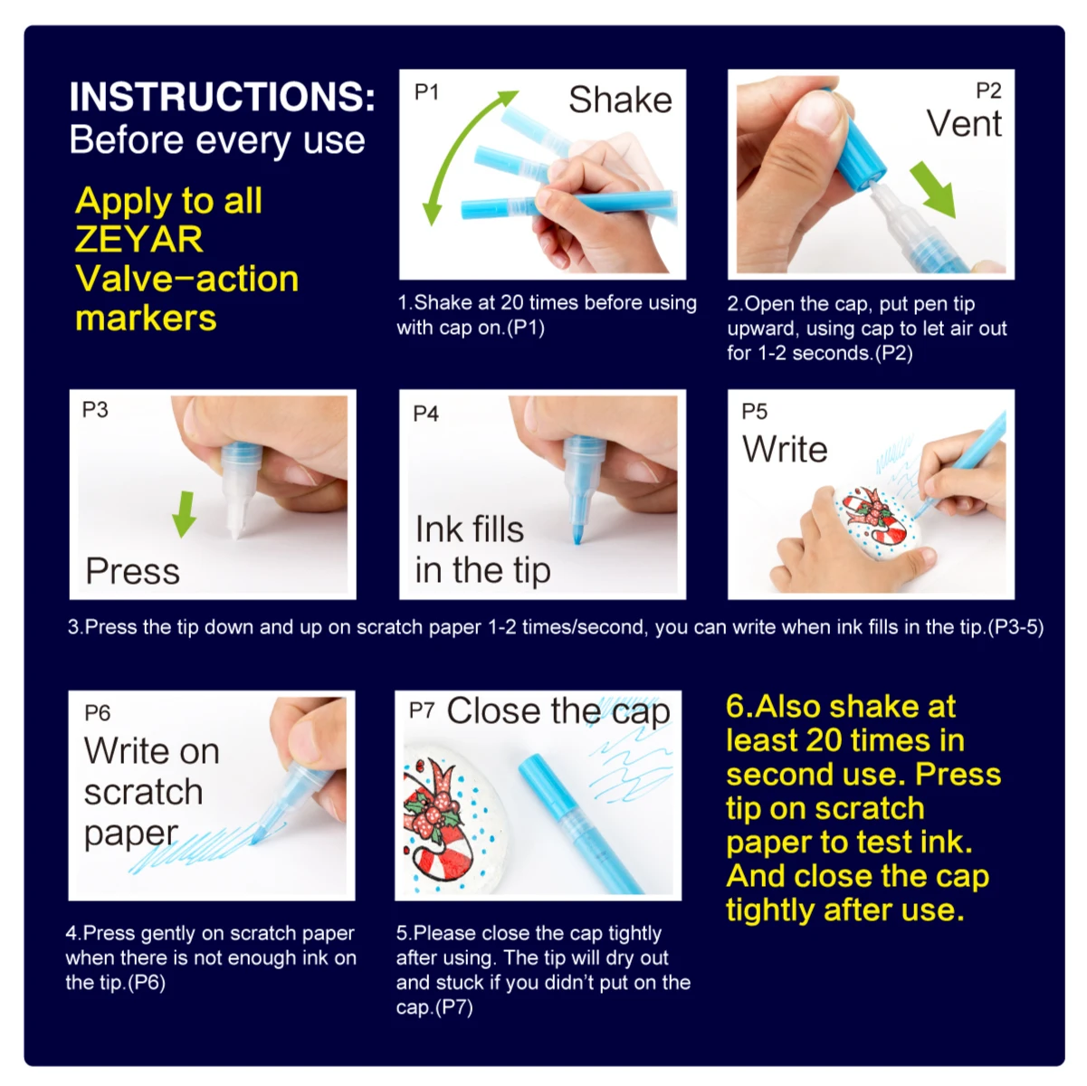 ZEYAR Acrylic Paint Pens Extra Fine Point Water Based Permanent Ink Paint Marker for Rock Painting 64 Colors