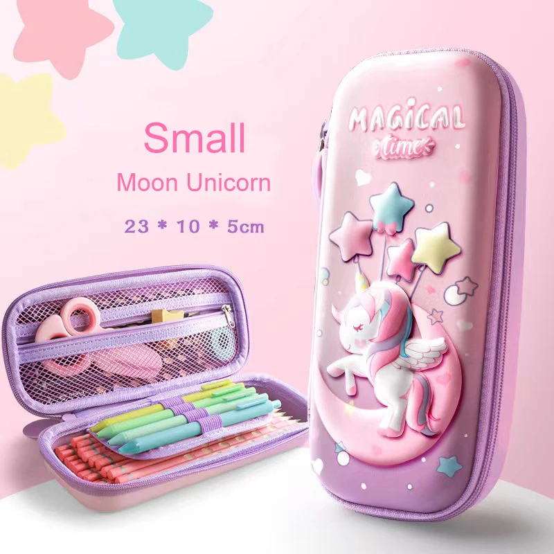 Custom Fashion Cute 3D Unicorn Leather Print EVA School Kids Pen Bag Case Pencil Case