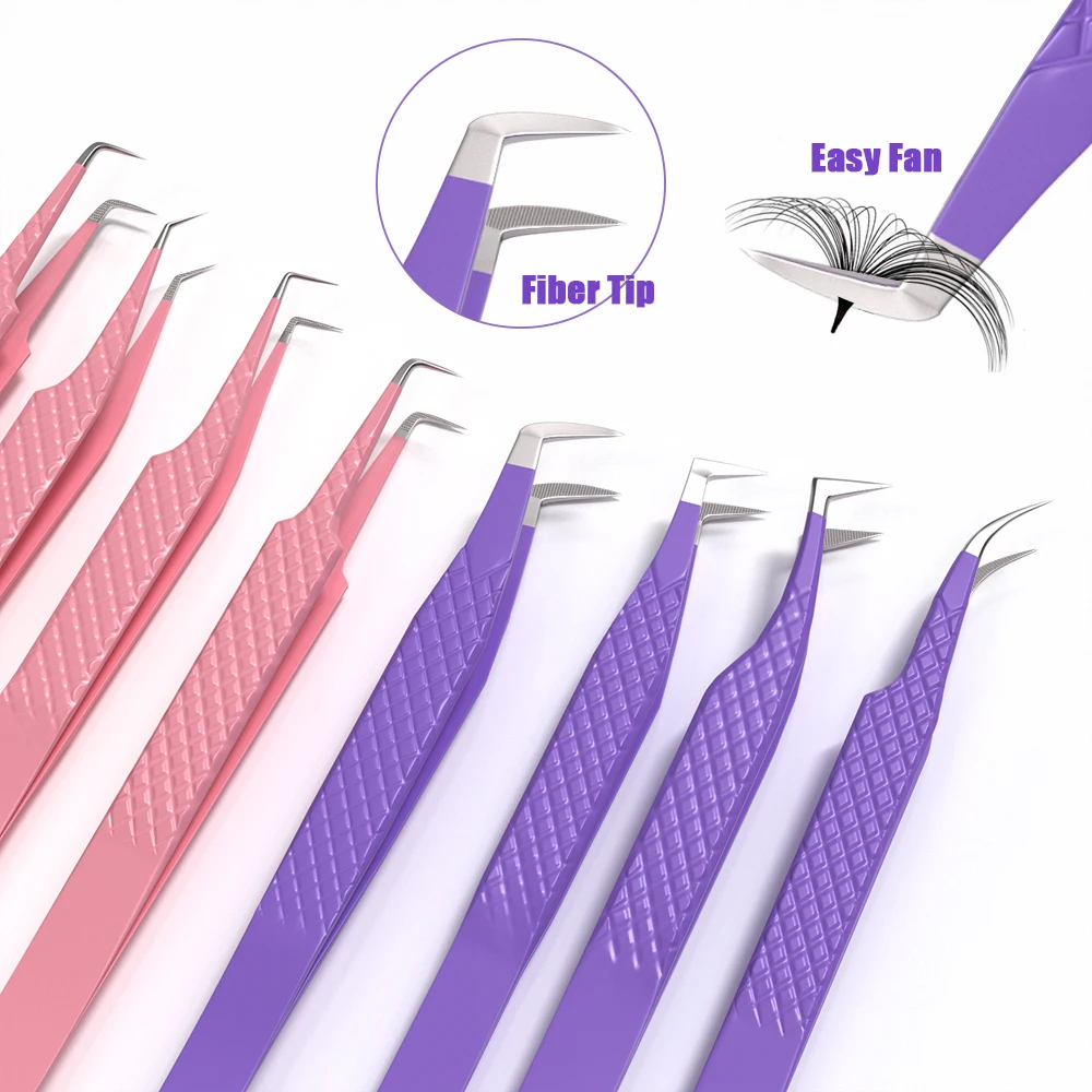 Stainless Steel Eyelash Tweezers Manufacturer 45 75 90 Degree Custom Logo Lash Extension Tweezers Fiber Tip Tweezers