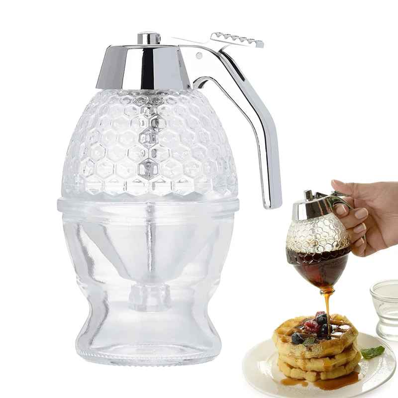 Hot Sale 8 OZ Acrylic Non-Drip Honey Pot Jar Honey Container Dispenser Plastic Honey Dispenser with Stand