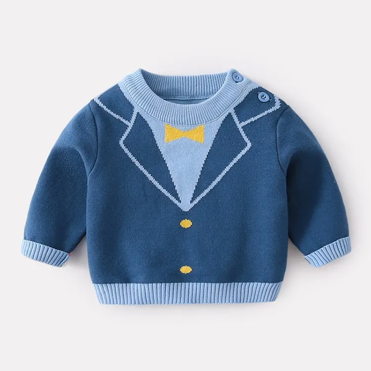 
Bow Jacquard Warm Kids Clothing Knitted Winter Kids Clothes Baby Sweater 