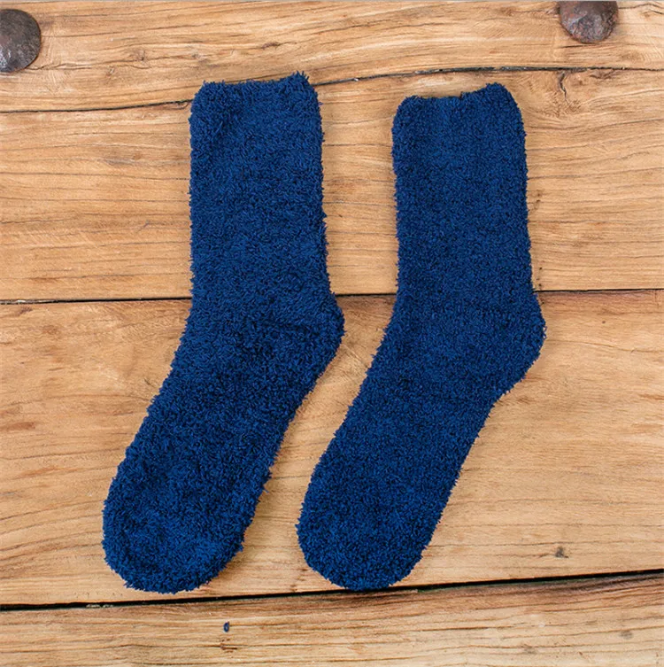 Wholesale Winter Warm Indoor  Floor  Colar Fleece Solid Color Soft Fuzzy Fluffy Socks Men