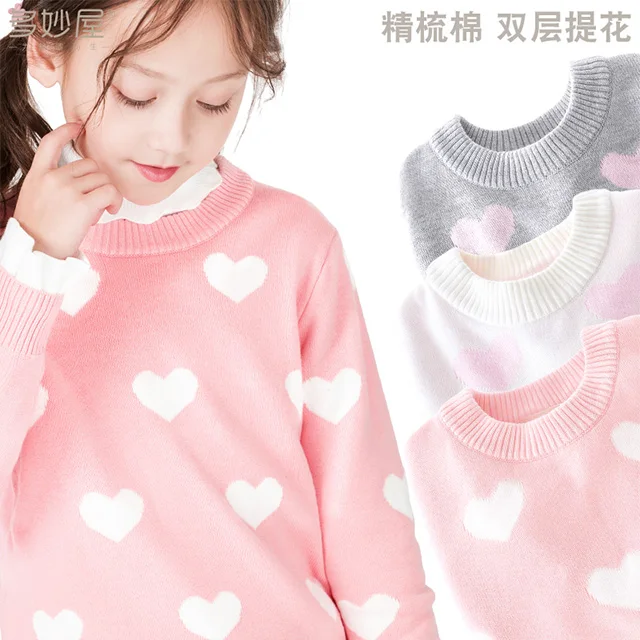 Baby children Sweety jacquard heart design kids knitted sweater pullover Girl sweater