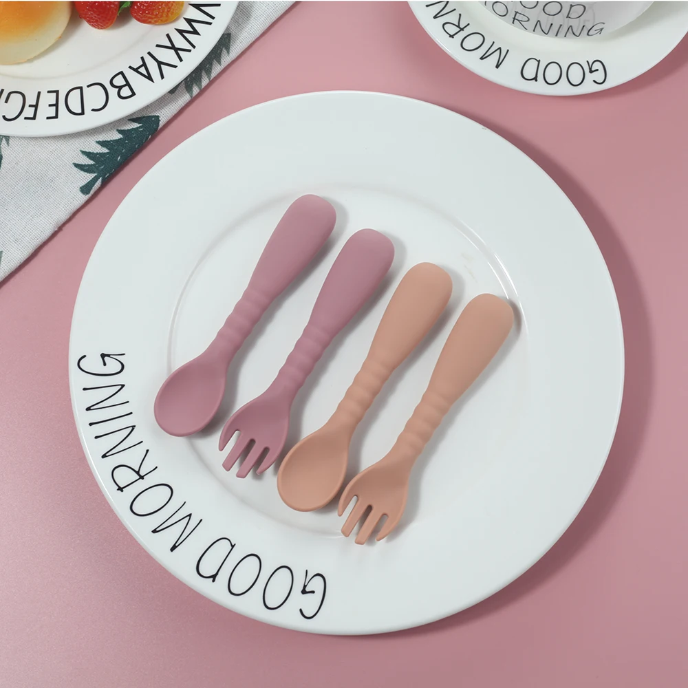 Hot Sale Banana Safety High Quality Baby Feeding Spoon Fork Silicone Baby Spoon Fork Set