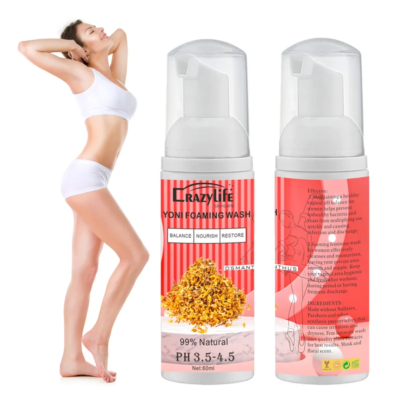 Private label Vaginal Foam Wash Natural PH Balance Hygiene Vagina Detox Antiseptic Feminine Yoni Wash 60ml OEM