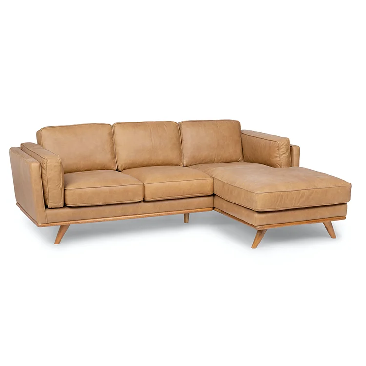 Worldwide Wholesale Living Room Modern Tan Genuine Leather Sectional Sofa Right Facing Chaise