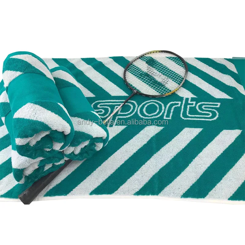 Custom Logo 100%Cotton Jacquard Woven Sports Gym Towel Fitness Terry Thick Rally Sport Towel with Eyelet and Loop Hook