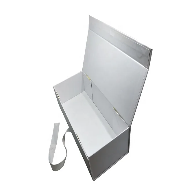 Factory price retail white magnetic closure folding gift packaging box with ribbon