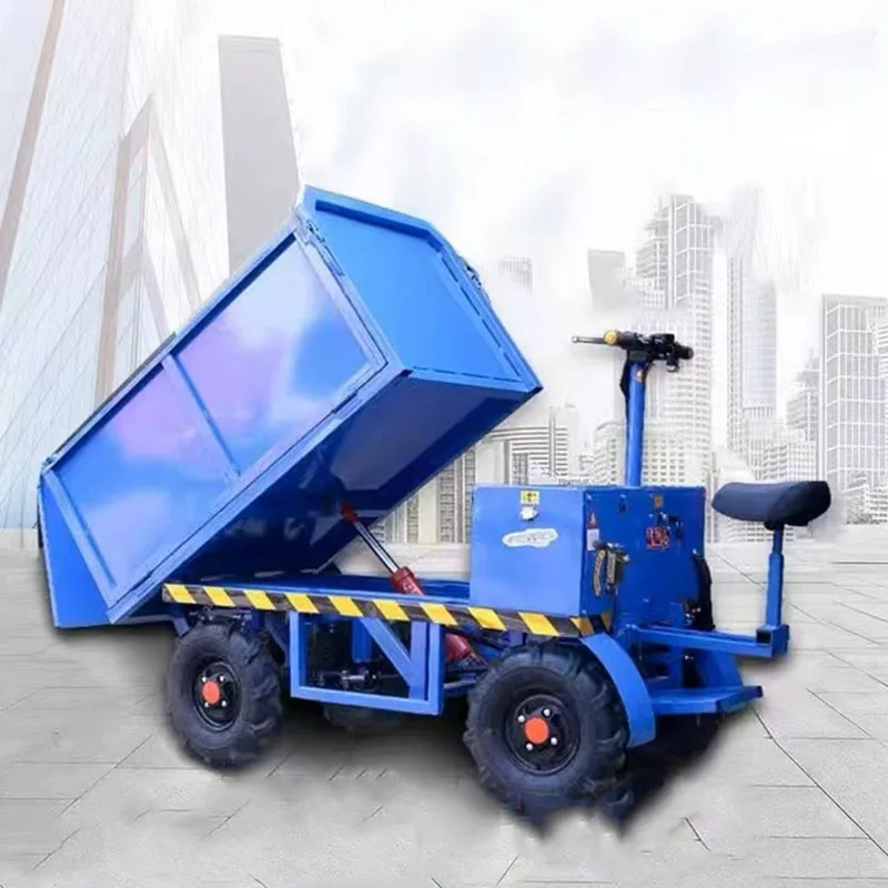 Hydraulic electric four-wheeler workers load and unload engineering vehicles