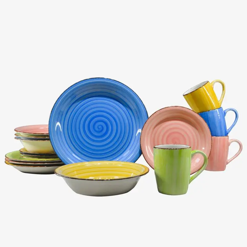 Sample Available Wholesale Stoneware Handpainted Dinner Bowl Set Dinnerware Sets Luxury Ceramic Tableware Set