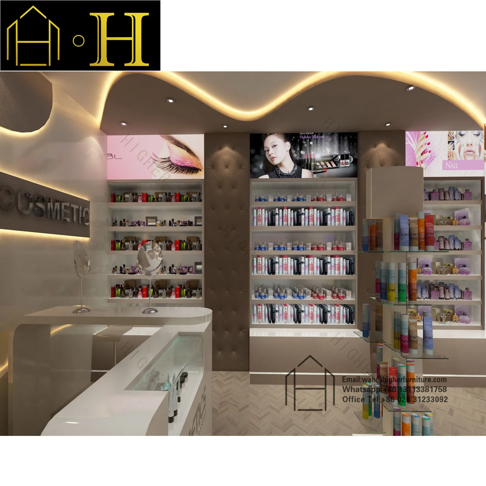 Modern Custom Retail Makeup Display Cosmetic Shop Equipment Furniture For Cosmetic Store