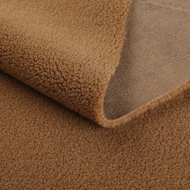 100% Polyester Sofa Faux Teddy Fur Fabric Bonded With Suede Fabric  For Coat