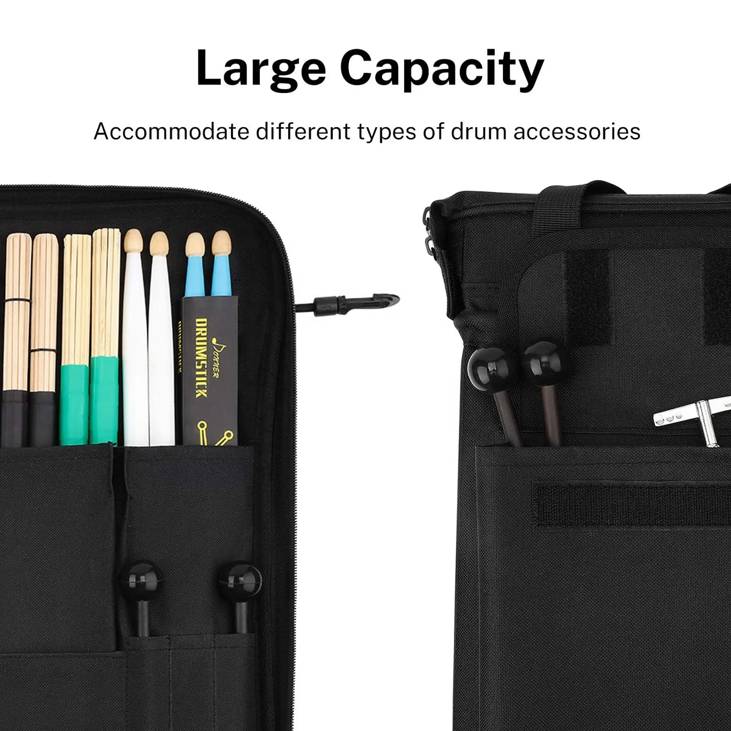 Drumsticks Bag Holder Thickened Large Capacity Drum Sticks Bag Hangable Portable for Drumsticks Brushes Mallets Up to 12 Pairs