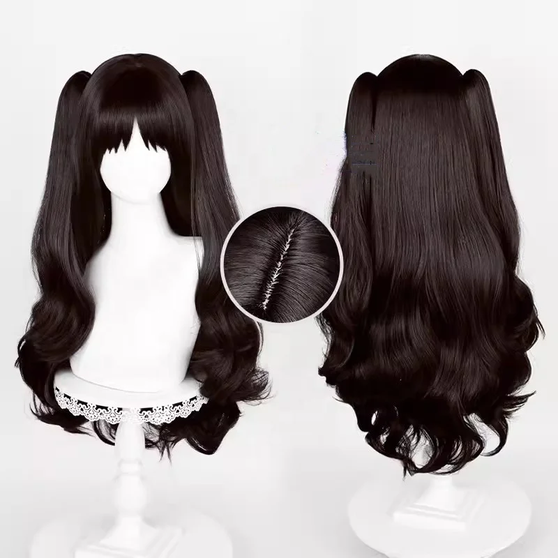 Wholesale Tohsaka Rin Cosplay Wig 70cm Long Curly Black Fate Stay Night Anime Synthetic Halloween Party Ponytails Wig