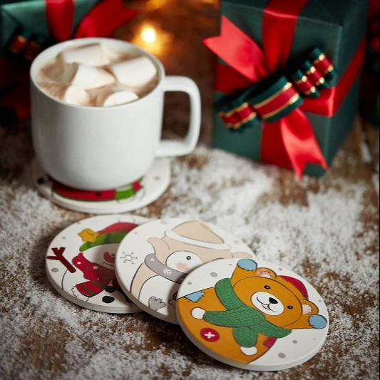 Customized Logo Round Coasters Cork Base for Bar Drink Home Deco with Gold Rim Ceramic Marble Coaster