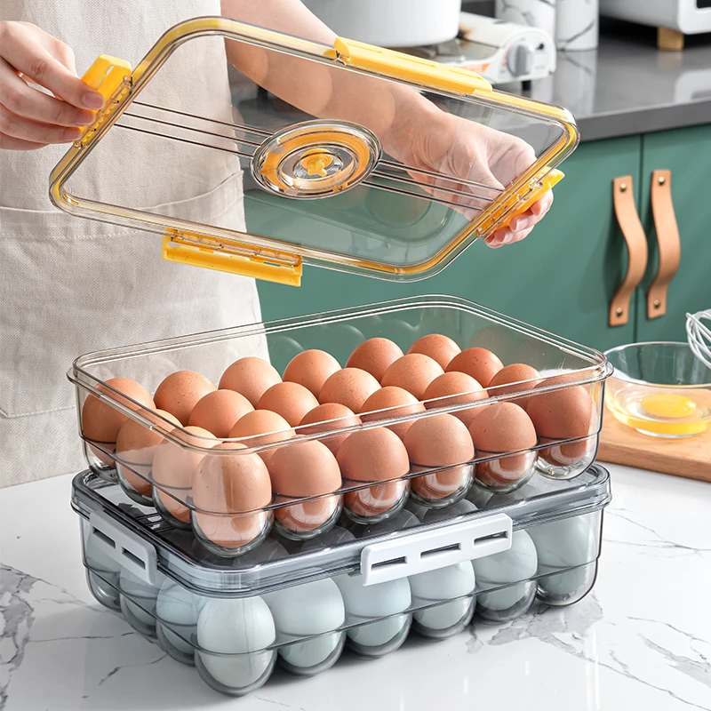Eggs Holder for Refrigerator Automatic Rolling Antislip Organizer with Lid Egg Storage Container Shelf Kitchen Egg Tray