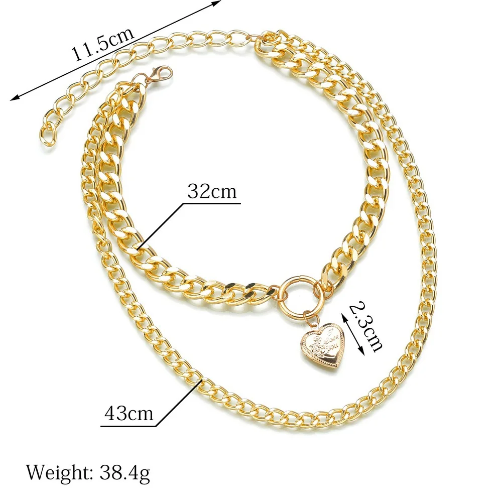 Fashion Gothic personalize Double Layer Lock and love Necklace Hiphop punk link Silver color Padlock Chain Necklace