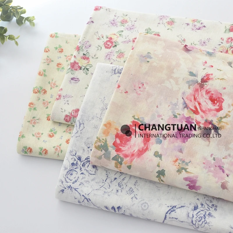 Custom Low MOQ Digital Printing Pattern Linen Fabric Natural Soft Floral Linen Cotton Fabric For Clothing Kids Women Dresses