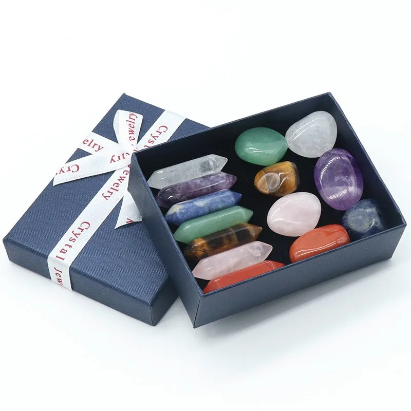 7 Chakra Sets Natural Crystal Point and Tumbled Sets Craft Christmas Gift Souvenir Healing Stones