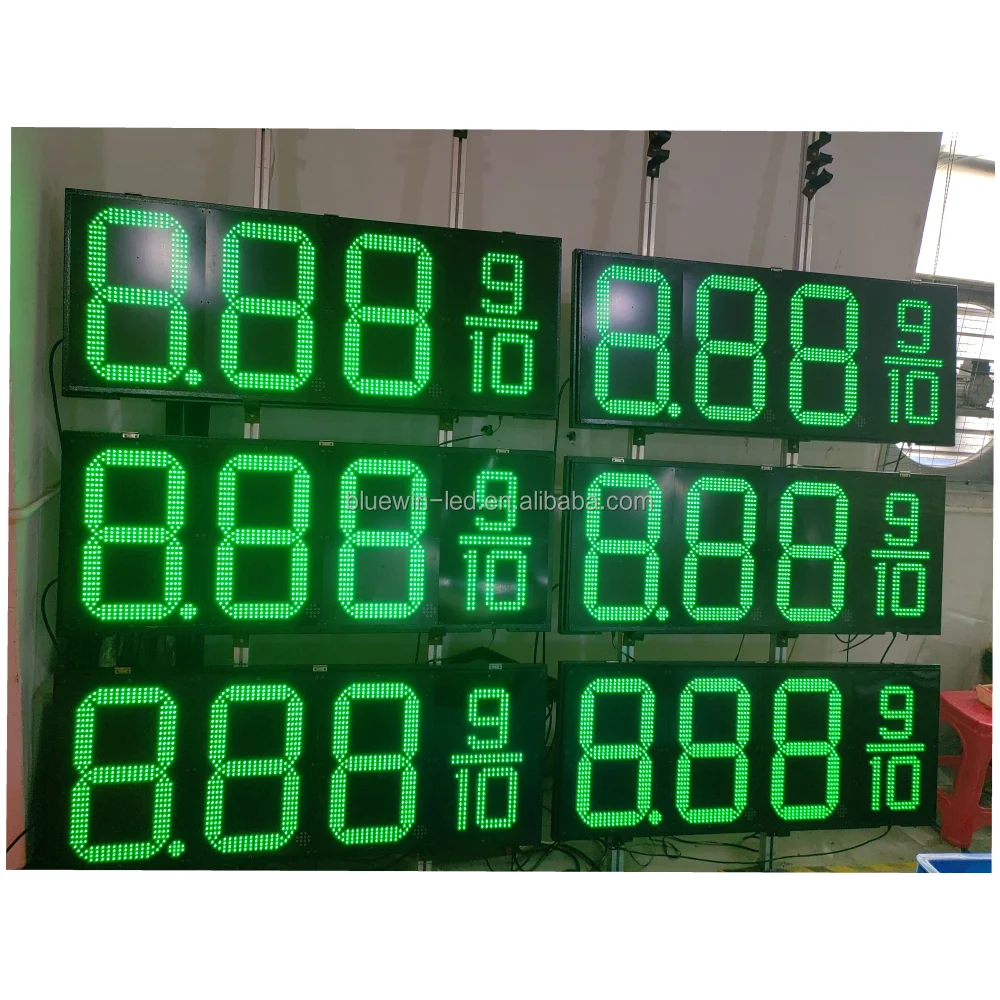 Factory Price Outdoor Waterproof Red Green White RF remote Control Digital LED Gas Station Price Signs Display
