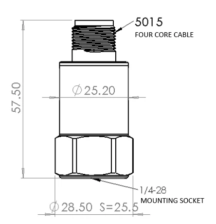 5/8-24 Four Core Cable Output Mode PZT-5 Piezoelectric Materials Integrated Speed and Temperature Sensor