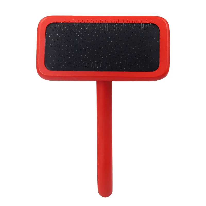 PET Slicker brosses PET Slicker Brushes with Curved Stainless-Steel Bristles dog slicker brush with red with wood handle