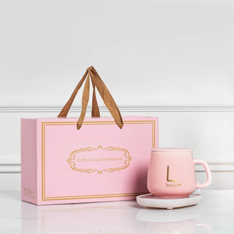 Direct from Manufacturer Custom 55 Degrees Thermostatic Porcelain Cups for Coffee Tea Smart Heated USB Charging Mug with Spoon