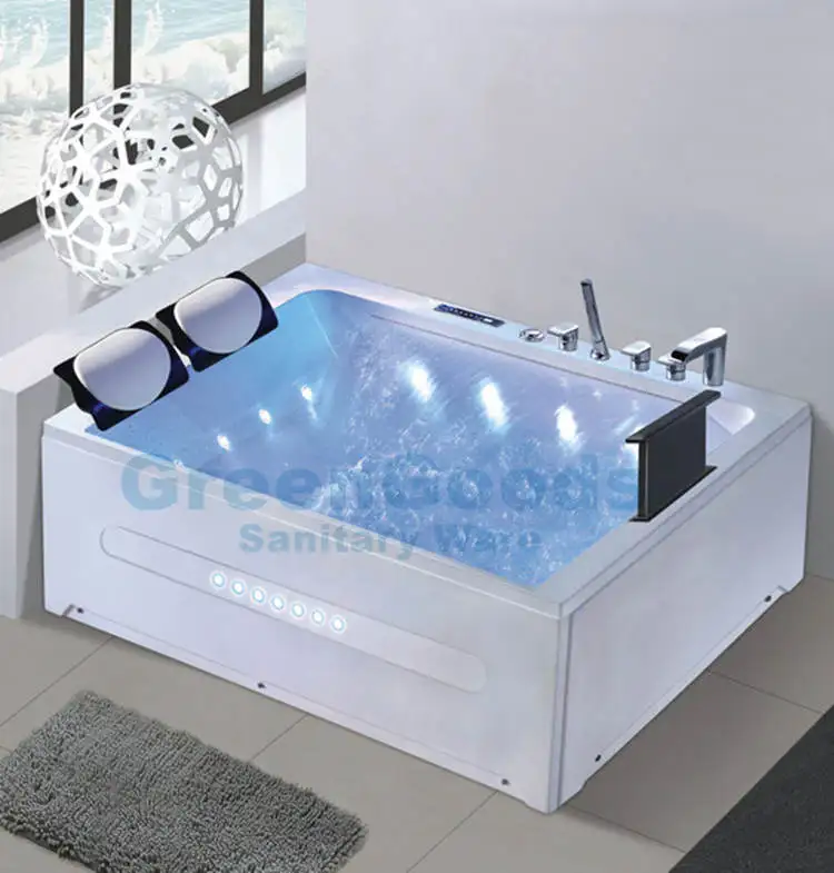 CE Modern Bathroom Two Seat Rectangular Hydro Spa Big Bath Tub 2 Person Jets Massage Surf Whirlpool Bathtubs with Glass