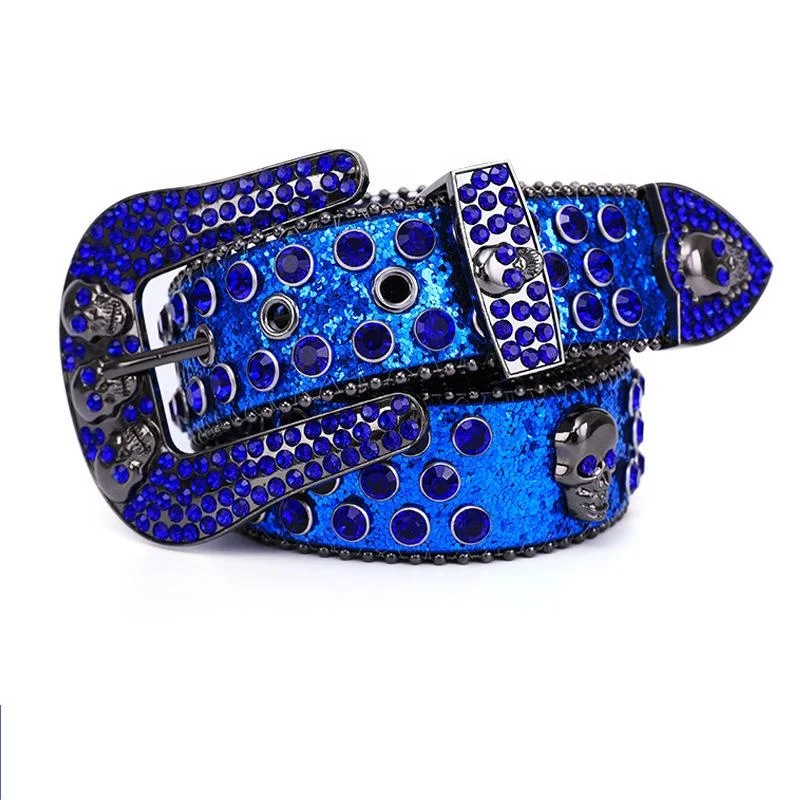 Customized Western Bling Bling Skull Heads  Rhinestone Belt Men Women Cowboy Crystal Leather BB Simon Belt Diamond belt