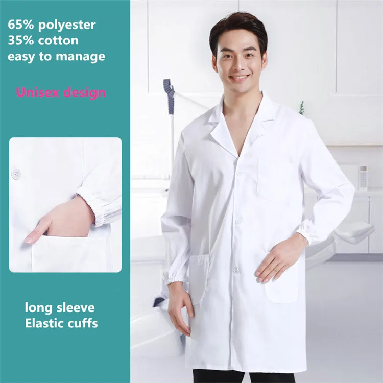 wholesale oem logo custom unisex professional student laboratory long sleeve jacket white lab coat doctor nurse dentist uniform