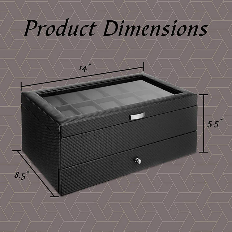 Watch Box- Display Case & Organizer For Men| First-Class Jewelry Watch Holder| 12 Watch Slots & Valet Drawer for Sunglasses, Rin