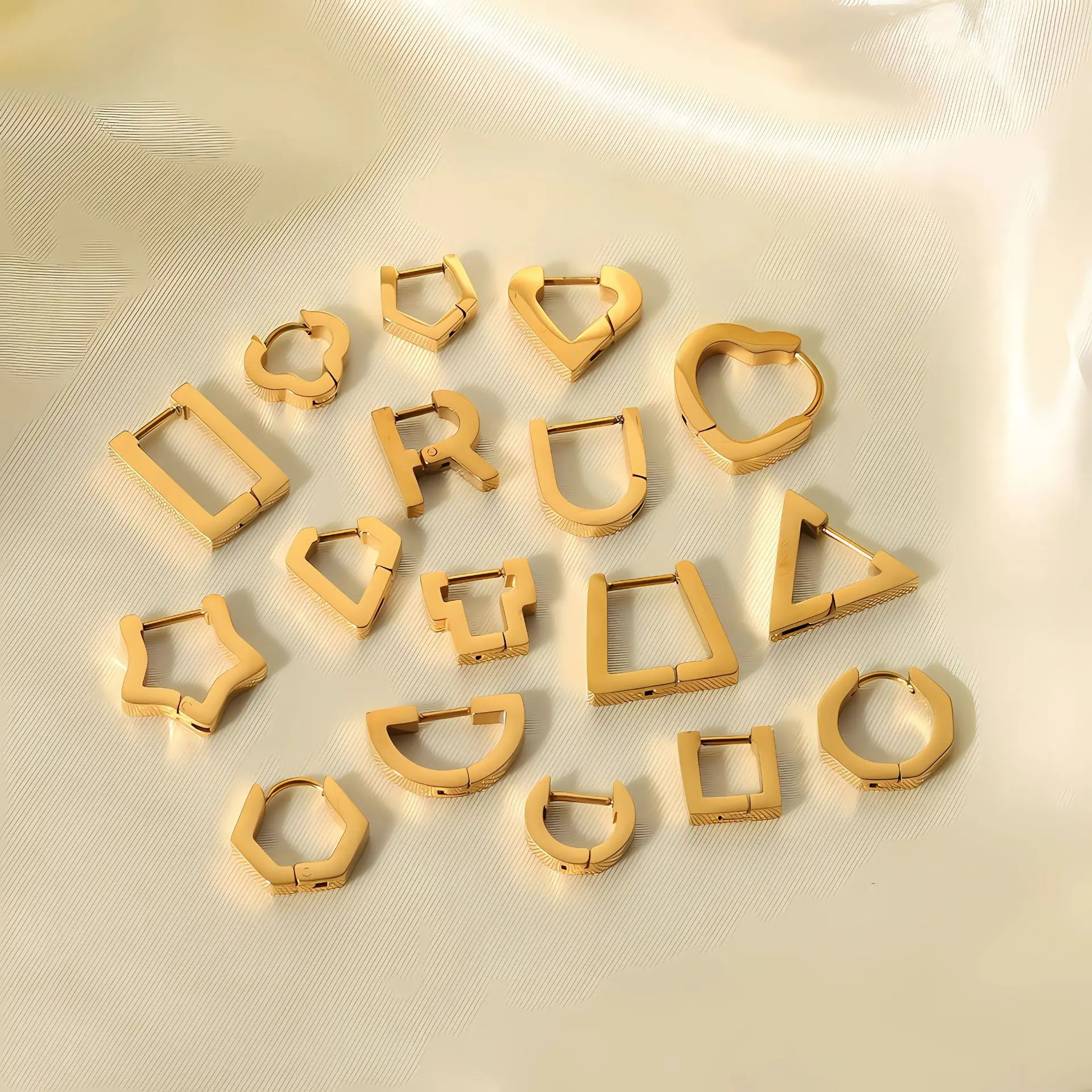 Fashion Plane Cut Geometric Shape Titanium Steel Hoop Earrings Waterproof Stainless Steel Plated 18k Gold Earrings Jewelry