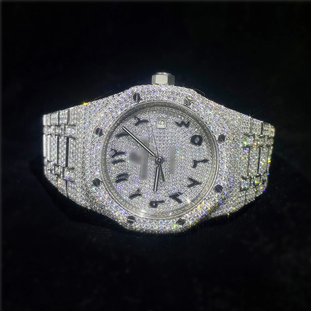  Роскошные ювелирные изделия с бриллиантовым циферблатом VVS Moissanite Iced Out