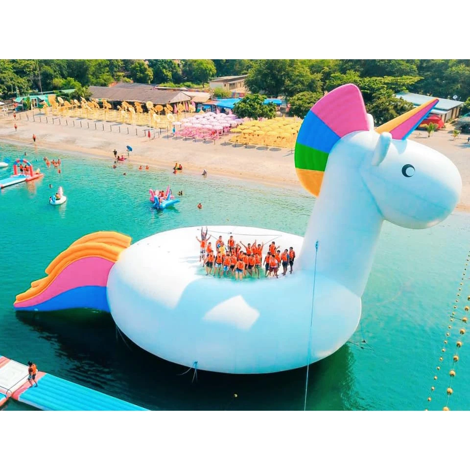 Guangzhou factory high quality water park equipment cartoon style inflatable Floating Aqua/water park island