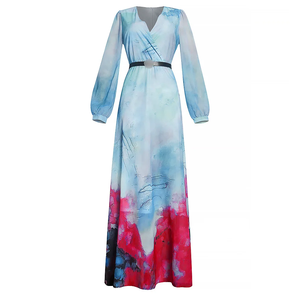 1943 MuslimQLO Literary retro V-neck dress african maxi print dresses for women  wholesale clothing south africa