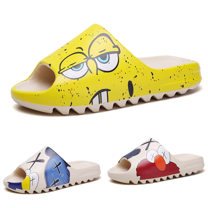 New Summer Yeezy Kids EVA Beach Cartoon Slippers Slides Shoes Baby Spongebob Slides Indoor House Slippers for Boys Girls