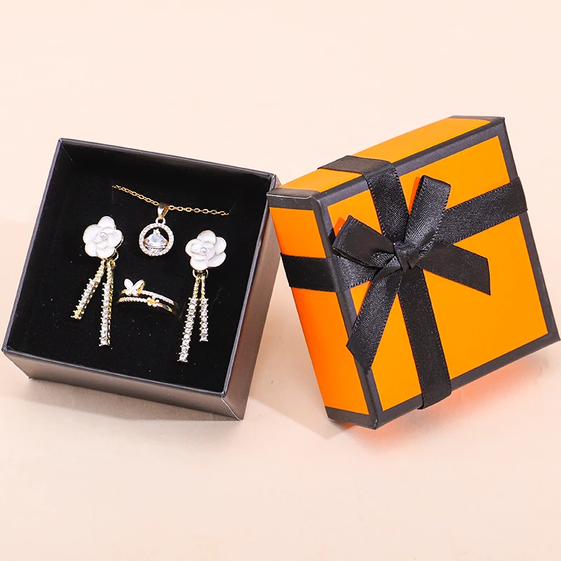 Han Hong custom luxury orange black cardboard box Custom logo jewelry box Necklace earrings ring set jewelry box