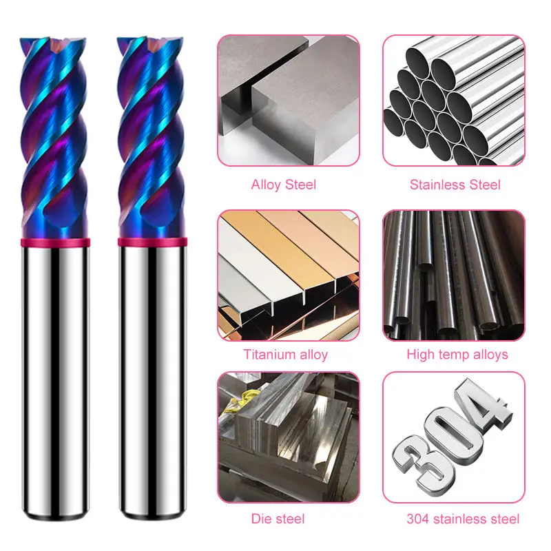 Endmills Color-Ring Blue Nano Coating Steel Carbide Flat bottom Milling Cutter For CNC Mechanical