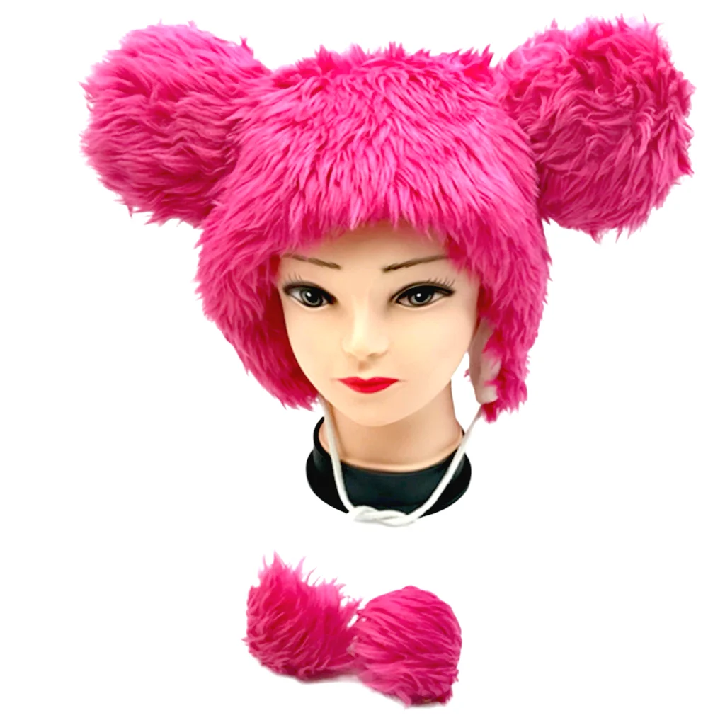 Cute Furry Animal Winter Hats for Adults Customized Plush Long Ear Animal Hat Satin Lined Plush Bucket Hat