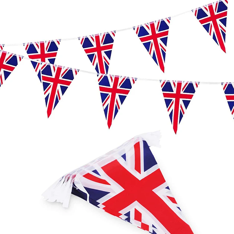 Custom  100% Polyester Rectangle Triangle Pennant  United Kingdom UK British Union Jack Britain Bunting String Flag